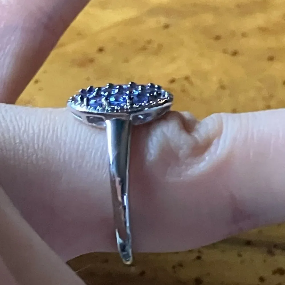 Natural Tanzanite Sterling Silver Cluster Ring Size 8